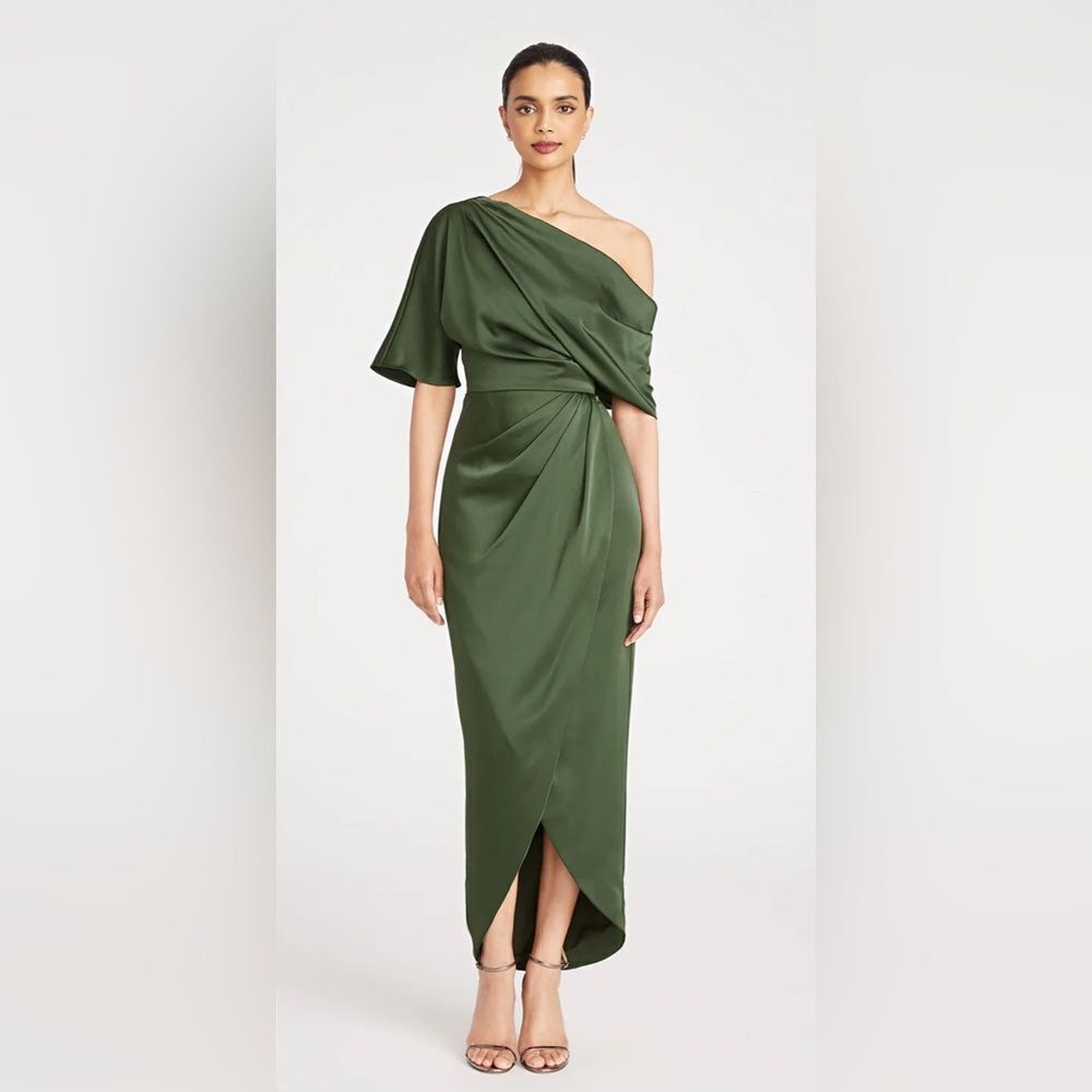 NWT THEIA Rayna One Shoulder Draped Gown Dress Satin Size 4 $795